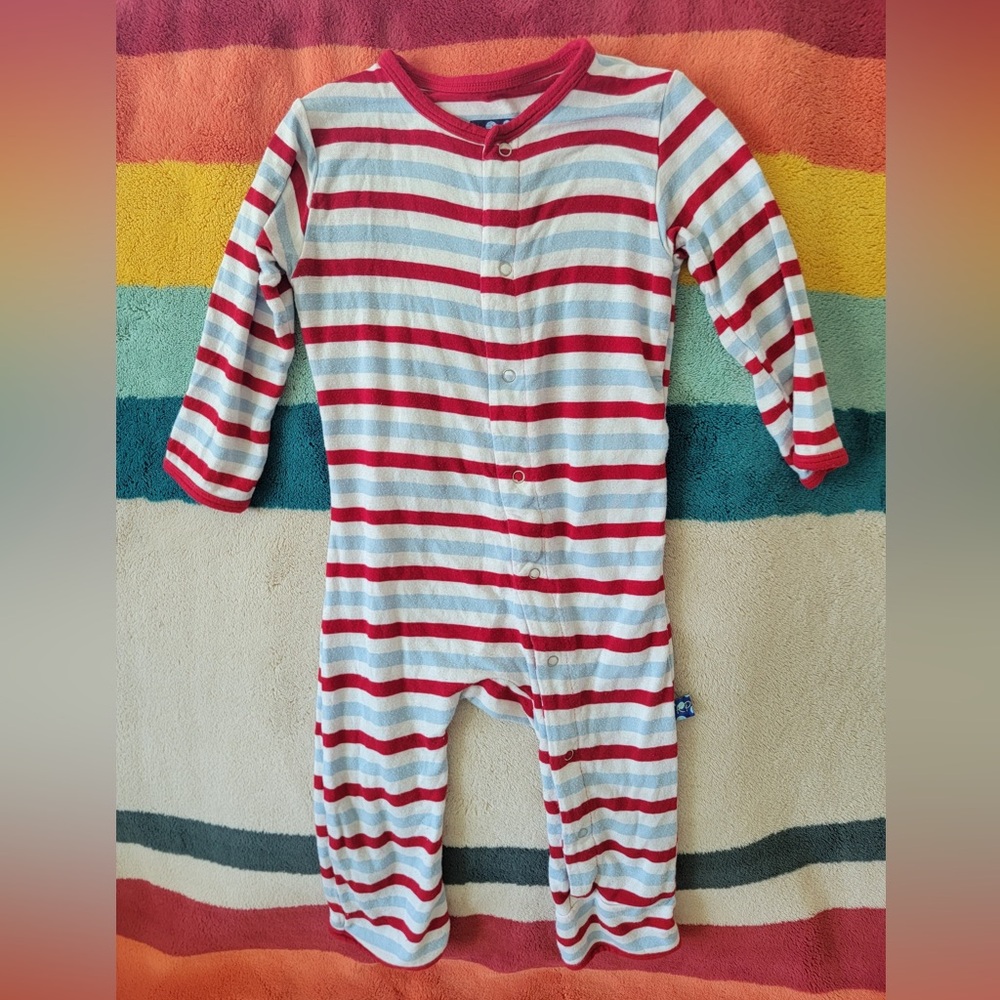 Kickee Pants Christmas stripes bamboo coverall